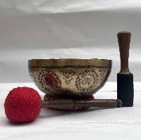 Buddhist Hand Beaten [jambati] Singing Bowl, With Manjushree Design, [carving]