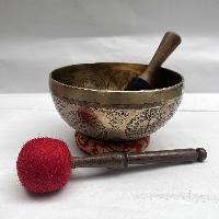 Buddhist Hand Beaten [jambati] Singing Bowl, With Yoga Design, [carving]