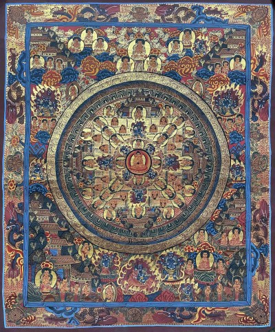 Buddhist Handmade Thangka Painting Of Mandala, [real Gold, Hand Painted]