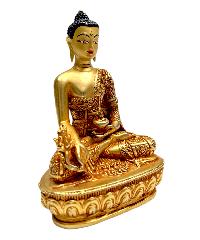 Buddhist Statue Of [medicine Buddha], Full Fire Plated, With Painted Face