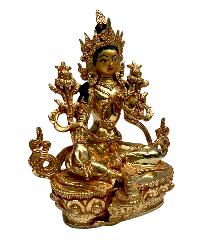 Buddhist Statue Of [green Tara], Full Fire Gold Plated, With [painted Face]