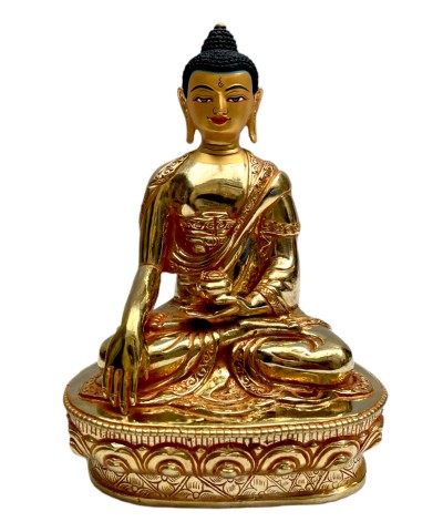 Buddhist Statue Of [shakyamuni Buddha], Full Fire Gold Plated, With Painted Face