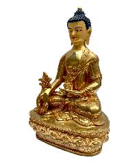 Buddhist Statue Of [medicine Buddha], Full Fire Gold Plated, With Painted Face