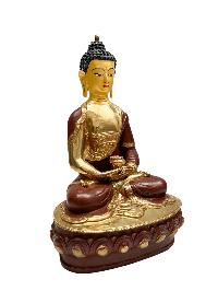 Buddhist Handmade Statue Of Amitabha Buddha, [partly Gold Plated, Face Painted]