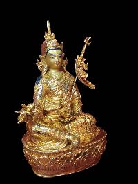 Buddhist Handmade Statue Of Padmasambhava, Guru, [full Gold Plated, Face Painted]