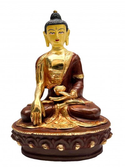 Buddhist Handmade Statue Of Shakyamuni Buddha, [partly Gold Plated, Face Painted]