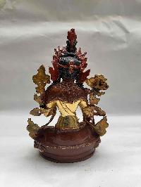 Buddhist Handmade Statue Of Green Tara, [partly Gold Plated, Face Painted]