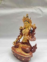 Buddhist Handmade Statue Of White Tara, [partly Gold Plated, Face Painted]