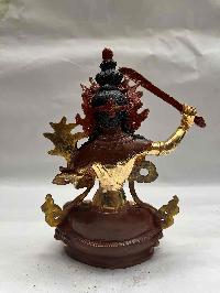 Buddhist Handmade Statue Of Manjushri, [partly Gold Plated, Face Painted]