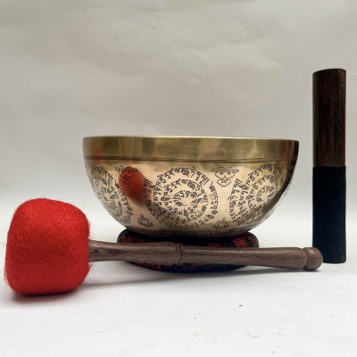 Buddhist Hand Beaten [jambati] Singing Bowl, With [super Fine] Etching Carving