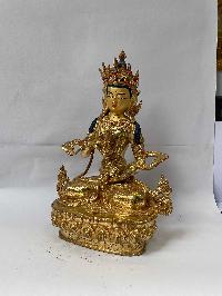 Buddhist Handmade Statue Of Vajrasattva, [full Gold Plated, Face Painted, Stone Setting]