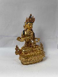 Buddhist Handmade Statue Of Vajrasattva, [full Gold Plated, Face Painted, Stone Setting]