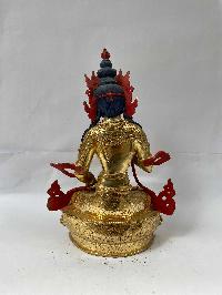 Buddhist Handmade Statue Of Vajrasattva, [full Gold Plated, Face Painted, Stone Setting]