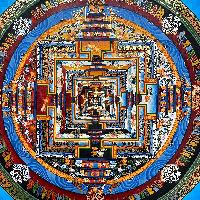 Buddhist Handmade Thangka Painting Of Kalachakra Mandala, [real Gold, Hand Painted]