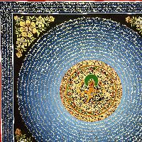 Buddhist Hand Painted Thangka Of Mantra Mandala With Yellow Jambhala At Center, [hand Painted]