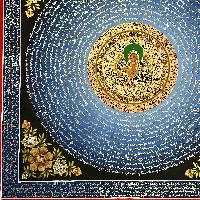 Buddhist Hand Painted Thangka Of Mantra Mandala With Yellow Jambhala At Center, [hand Painted]