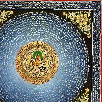 Buddhist Hand Painted Thangka Of Mantra Mandala With Yellow Jambhala At Center, [hand Painted]