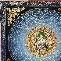 Buddhist Hand Painted Thangka Of Mantra Mandala With White Tara At Center, [hand Painted]