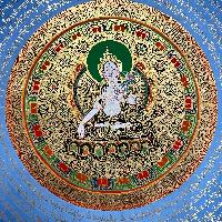 Buddhist Hand Painted Thangka Of Mantra Mandala With White Tara At Center, [hand Painted]