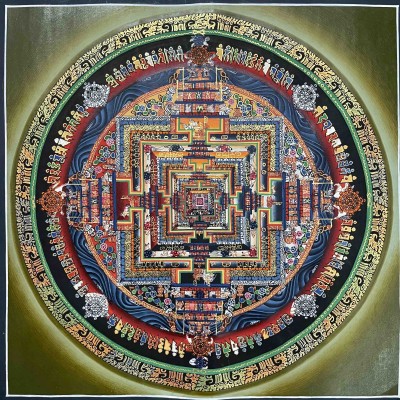 Buddhist Hand Painted Thangka Of Kalachakra Mandala, [hand Painted], [real Gold]