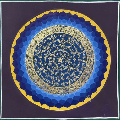 Mantra Mandala, Buddhist Hand Painted Thangka, Om Mani Padme Hum Mandala, [hand Painted]