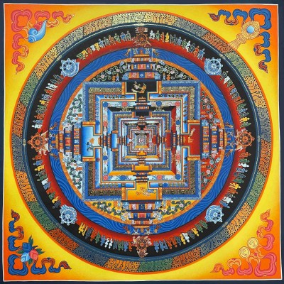 Buddhist Hand Painted Thangka Of Kalachakra Mandala, [real Gold, Hand Painted]