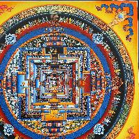 Buddhist Hand Painted Thangka Of Kalachakra Mandala, [real Gold, Hand Painted]