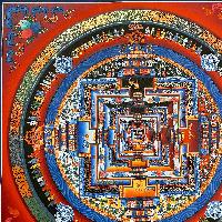 Buddhist Hand Painted Thangka Of Kalachakra Mandala, [real Gold, Hand Painted]