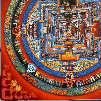 Buddhist Hand Painted Thangka Of Kalachakra Mandala, [real Gold, Hand Painted]