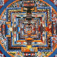 Buddhist Hand Painted Thangka Of Kalachakra Mandala, [real Gold, Hand Painted]