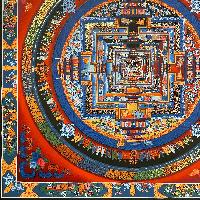 Buddhist Hand Painted Thangka Of Kalachakra Mandala, [real Gold, Hand Painted]