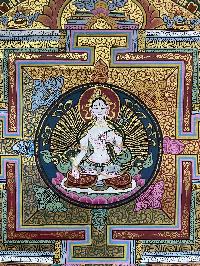 Buddhist Hand Painting Of Mandala With White Tara At Center, [hand Painted]