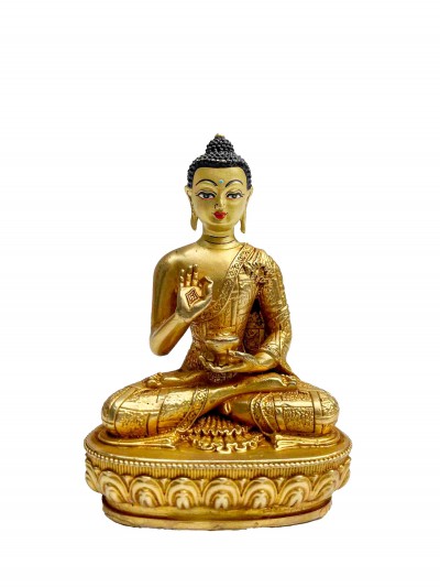 Buddhist Miniature Statue Of Amoghasiddhi Buddha, [full Gold Plated, Face Painted]