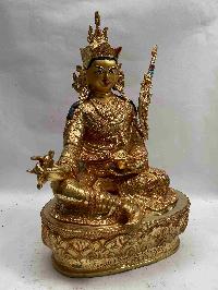 Buddhist Handmade Statue Of Padmasambhava, [full Fire Gold Plated, Face Painted]