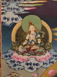 Buddhist Hand Painting Thangka Of Chenrezig, Avalokiteshvara With Brocade, [hand Painted, Real Gold], Three Great Bodhisattvas