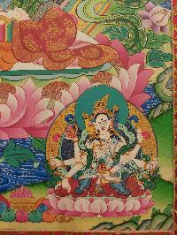 Buddhist Hand Painting Thangka Of White Tara, With Brocade, [hand Painted]