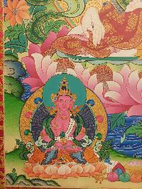 Buddhist Hand Painting Thangka Of White Tara, With Brocade, [hand Painted]