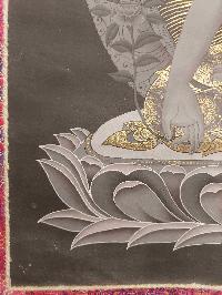 Buddhist Hand Painting Thangka Of Medicine Buddha, With Brocade, [hand Painted]