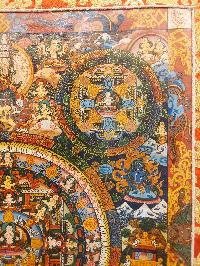 Buddhist Hand Painting Thangka Of Chenrezig Mandala, With Brocade, [hand Painted]