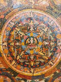 Buddhist Hand Painting Thangka Of Chenrezig Mandala, With Brocade, [hand Painted]