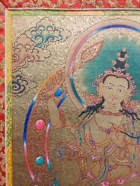 [24k Gold], Buddhist Hand Painting Thangka Of Manjushri, With Brocade, [hand Painted]