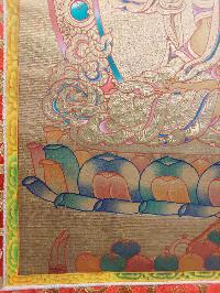 [24k Gold], Buddhist Hand Painting Thangka Of Manjushri, With Brocade, [hand Painted]