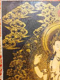 [oil Painting,]buddhist Hand Painting Thangka Of Chenrezig, Avalokiteshvara With Brocade, [hand Painted], Three Great Bodhisattvas