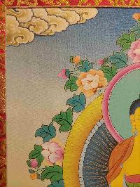 Buddhist Hand Painting Thangka Of Shakyamuni Buddha With Brocade, [hand Painted, Real Gold]