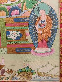 Buddhist Hand Painting Thangka Of Shakyamuni Buddha With Brocade, [hand Painted, Real Gold]