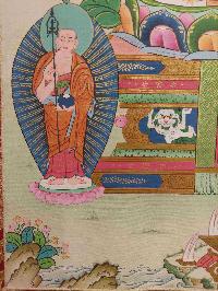 Buddhist Hand Painting Thangka Of Shakyamuni Buddha With Brocade, [hand Painted, Real Gold]