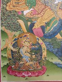 Buddhist Hand Painting Thangka Of Green Tara, With Manjushri And Vajrapani, [hand Painted, Real Gold]