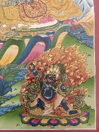 Buddhist Hand Painting Thangka Of Green Tara, With Manjushri And Vajrapani, [hand Painted, Real Gold]