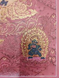 Buddhist Hand Painting Thangka Of Yellow Jambhala, [hand Painted, Real Gold]