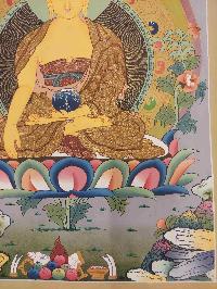 [24k Gold], Buddhist Hand Painting Thangka Of Shakyamuni Buddha, [hand Painted, Real Gold]